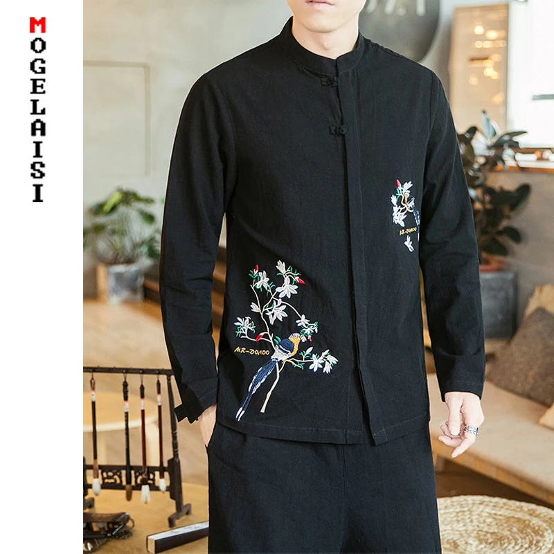 Новый китайский стиль льняные рубашки для мужчин плюс размер 5XL Повседневная