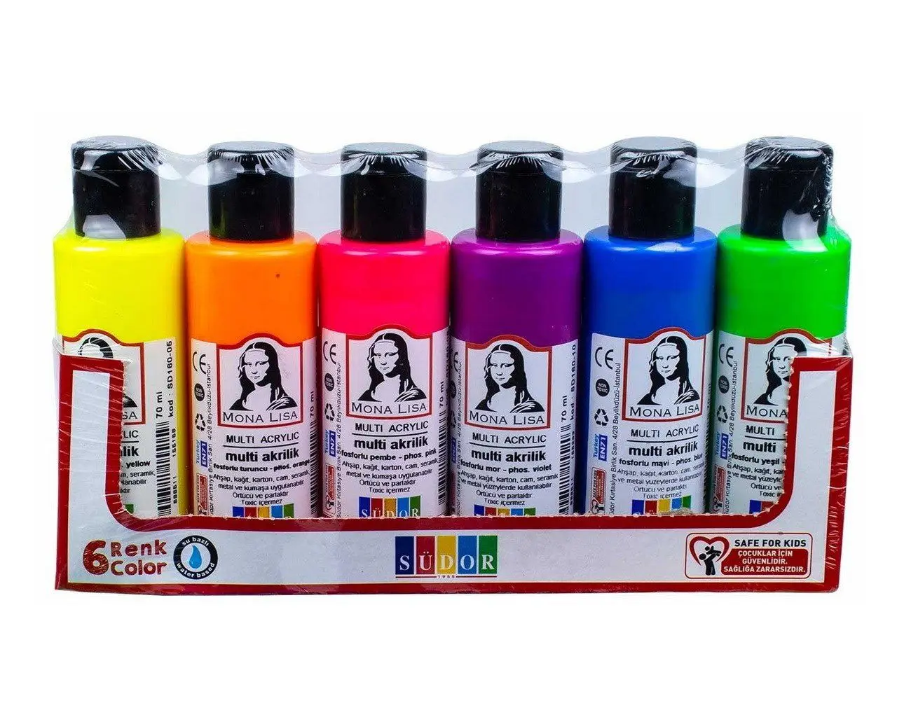 

Südor Monalisa Acrylic Paint 6x70 Ml Bottles Fluorescent Colors - Canvas Stone Wood And Many Surface