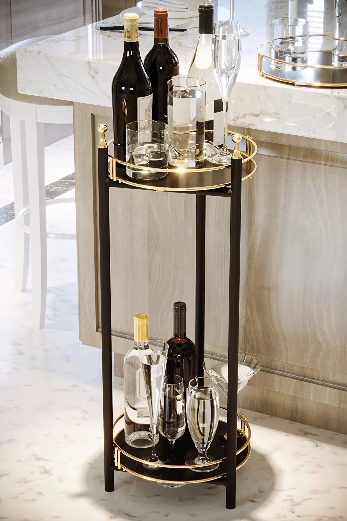 

Service Presentation Catering Cake Cake Stand Presentation Stand Luxury Metal Gold 2 Tier Tray Service Trolley