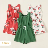 patpat new summer 3 piece kids girl floral allover solid strappy jumpsuits for 4 9y girl sleeveless cotton panst