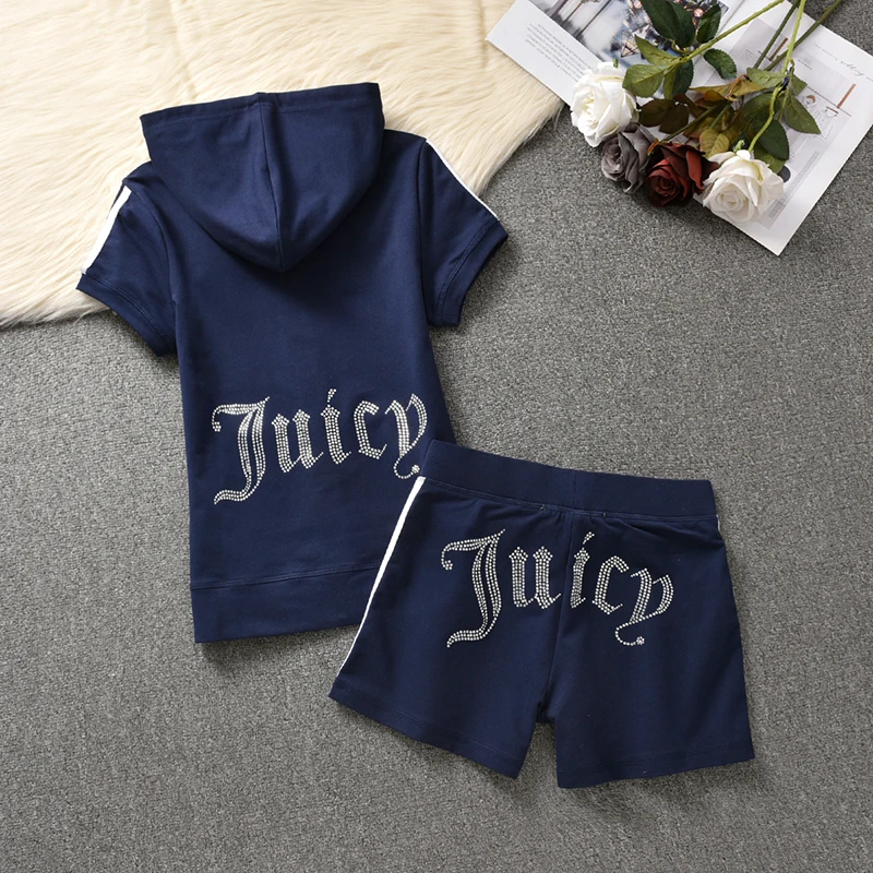 

2023 Summer Fashion New Cotton Women's Zip Hoodie Short Sleeve Sports Fitness Two Piece Shorts Set