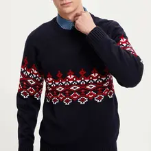 DeFacto Мужской Стильный черный вязаный пуловер с рождественскими
