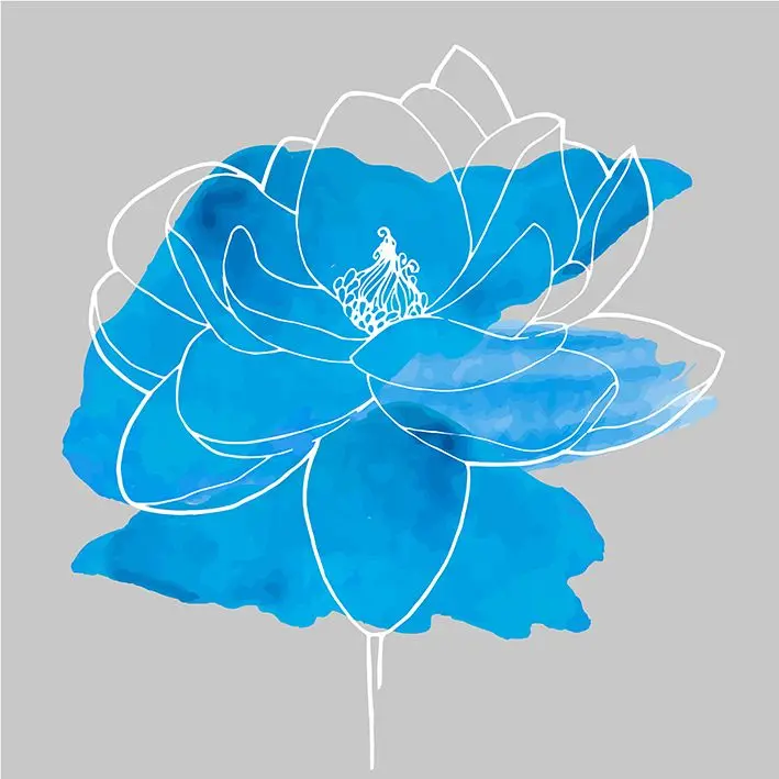 

Curtain Flower Petals Sketch Modern Watercolor Painting Floral Artwork Printed Blue White Gray