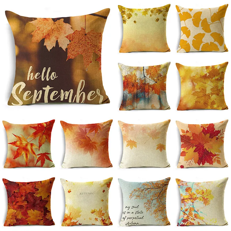 

WZH Autumn Maple Leaves Fallen Leaves Pattern Square Cushion Cover Pillowcase for Sofa Couch Car and Home Decor 40cm/45cm/50cm