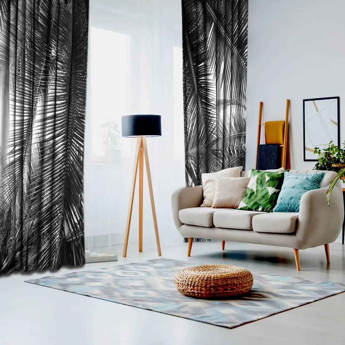 Занавеска с листьями пальмы тропические пейзажи остров природа романтический