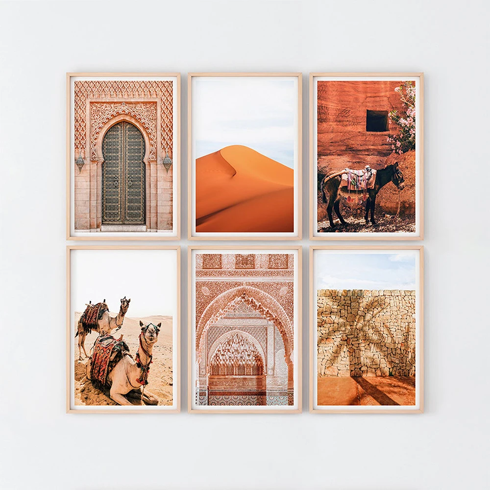 

Vintage Morocco Architecture Desert Camel Horse Poster Pictures Wall Art Prints Canvas Painting for Bedroom Home Decorations
