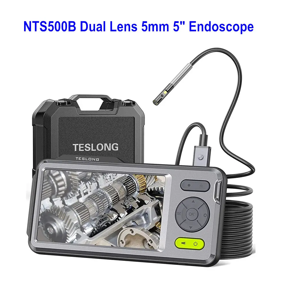 

1080P Dual Camera Endoscope Teslon Inspection Camera with 5" Monitor 5mm Ultra-Slim Waterproof Borescope Snake Camera Videoscope