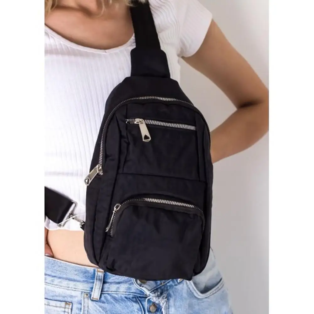 

Black Color Fashion Trend Women Lady Quality Zippered Cloth Fabric Waist Crossbody Backpack and Shoulder Bag