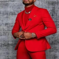 2022 new popular one button dark red groom tuxedos fashion prom dinner groomsmen mens wedding suits blazers 2 pcs jacketpants