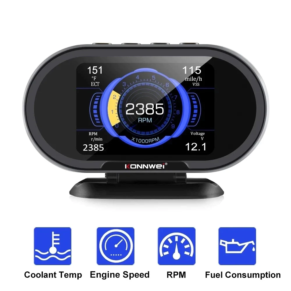 

2021 New KONNWEI KW206 OBD2 On-Board Computer Auto Car OBD2 Scanner Fuel Consumption Water Temperature Gauge HUD Digital Display