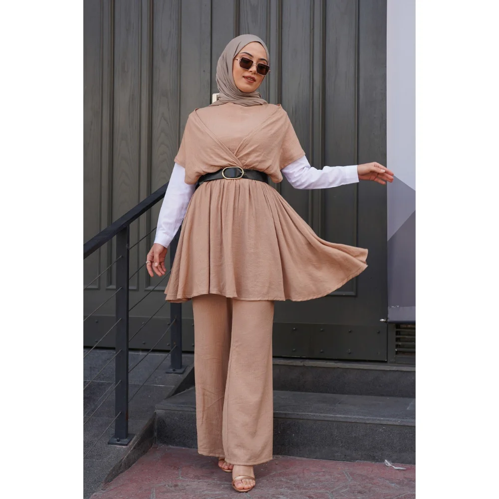 Double Combination Linen Ayrobin Hijab Suit 2022 Season Summer Product Trend Moda abaya ramadan muslim dress women abayas modest