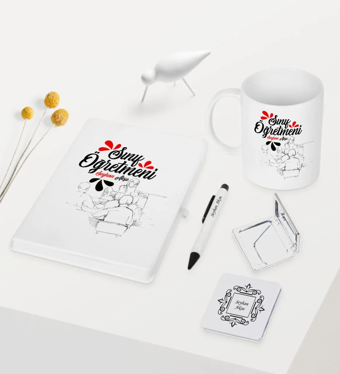 

Personalized Class Teacher Themed White Notebook Pen Cup Mirror Set-1