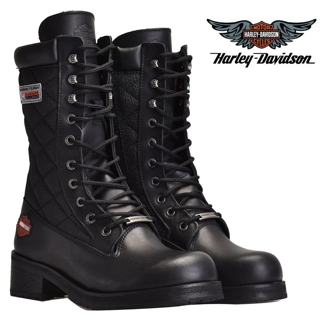 

Original Harley Davidson Winter Women Goth Boots Rose Black 100% Pure Leather Thick Soled Waterproof Casual Shoes Brand Botas