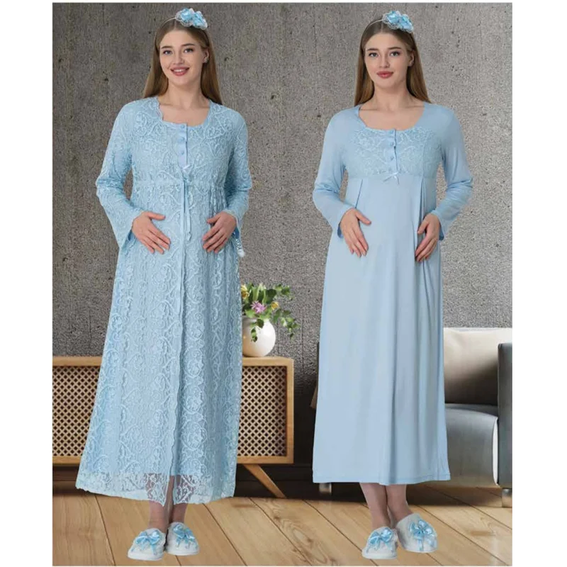 

Women's Maternity Nightgown Dressing Gown Turkish Cotton Production Pajamas Set Hospital Comfortable Soft Fabric Home Wear