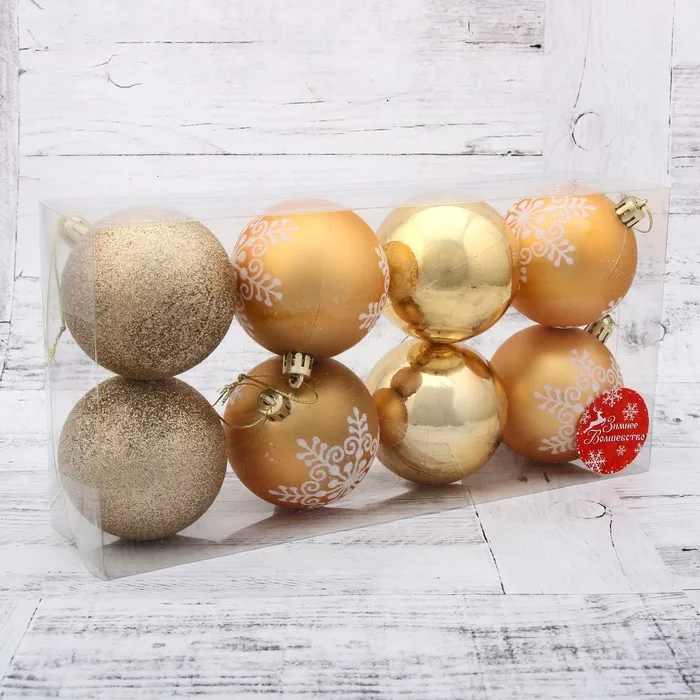 Набор шаров пластик d-7 см 8 шт 'Кружевная снежинка' (комплект из 3 шт) |