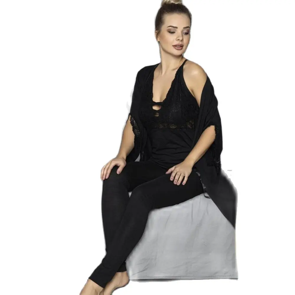 

Women Nightgown Dressing Gown Pajamas Tights Suit Lace Cotton Thin Soft Sexy Underwear Comfortable On Bed 3 Pieces All Size 38-