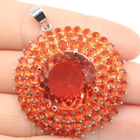 50x40mm big round gemstone orange spessartine garnet women dating silver pendant