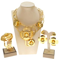 2020 latest 24k gold jewelry set ladies flower glossy necklace earrings bracelet wedding accessories nh00048