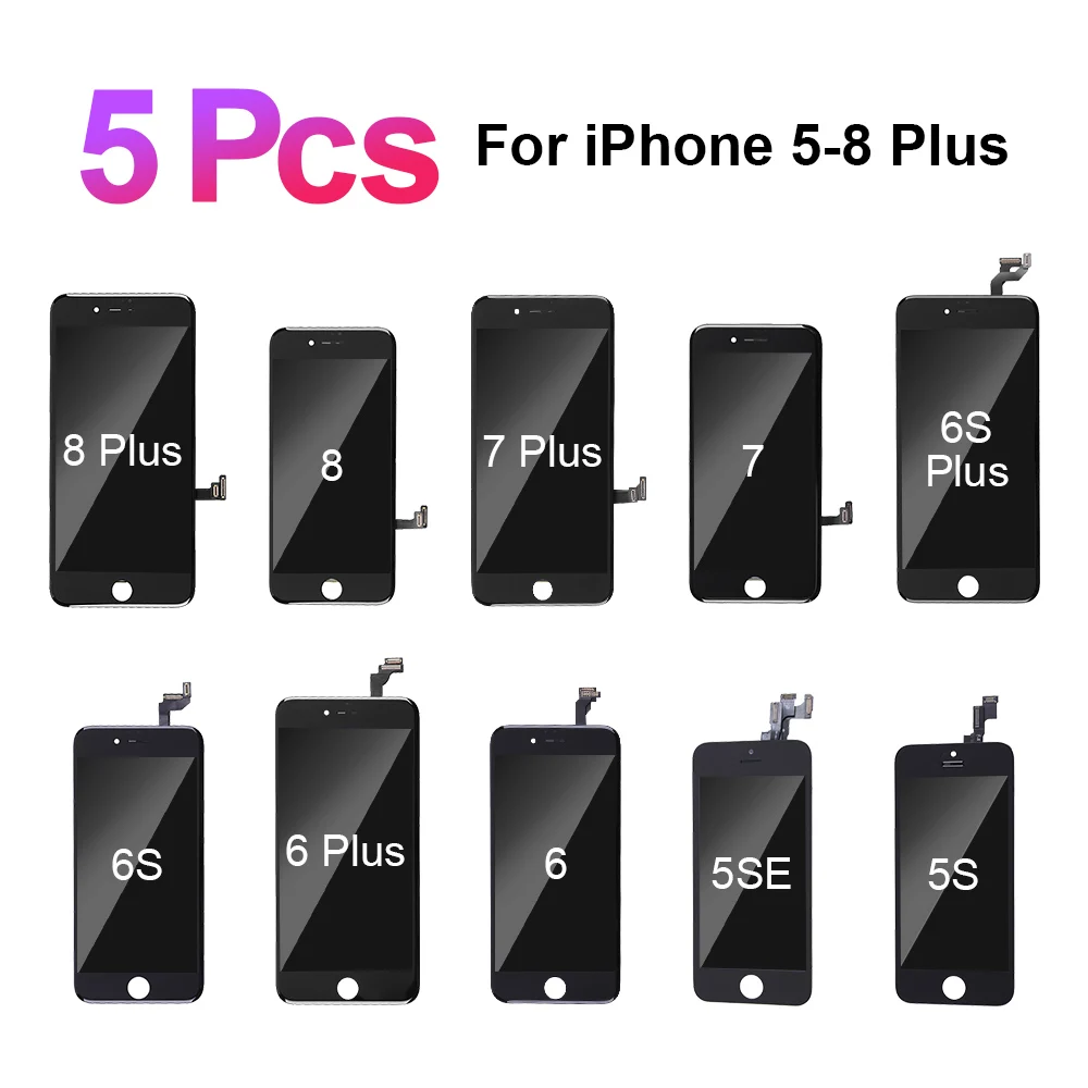 

5 шт., детали для iPhone 5C, 6, 6 Plus, 6S Plus, 7, 8 Plus, Pantalla с 3D сенсорным дигитайзером AAAA, сменный экран в сборе