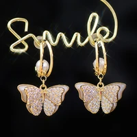 ins sale three dimensional butterfly pearl zircon earrings elegant luxury earrings charm for lady ear stud delicate trendy gift