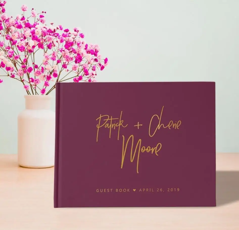 Пользовательские Любой язык Бургундия Свадьба Гостевая книга Свадебные