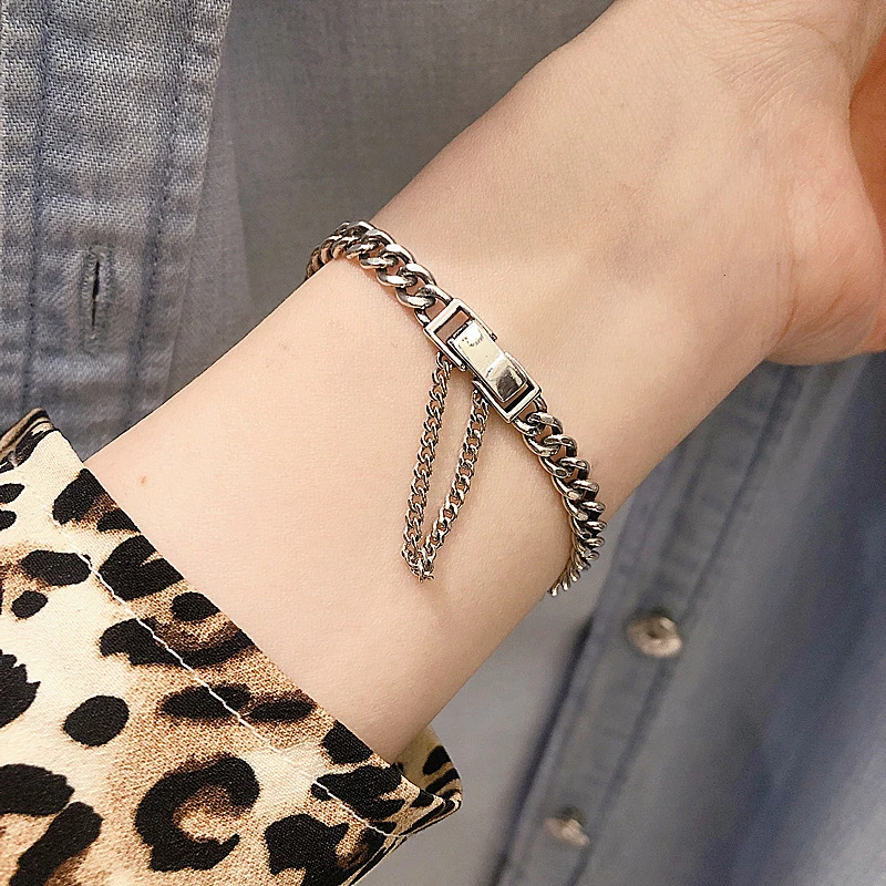 

Silver Color Tassel Bracelets for Man Women Vintage Wrist Chain Bangles Trendy Thick Chains Party Jewelry Accessories Gifts