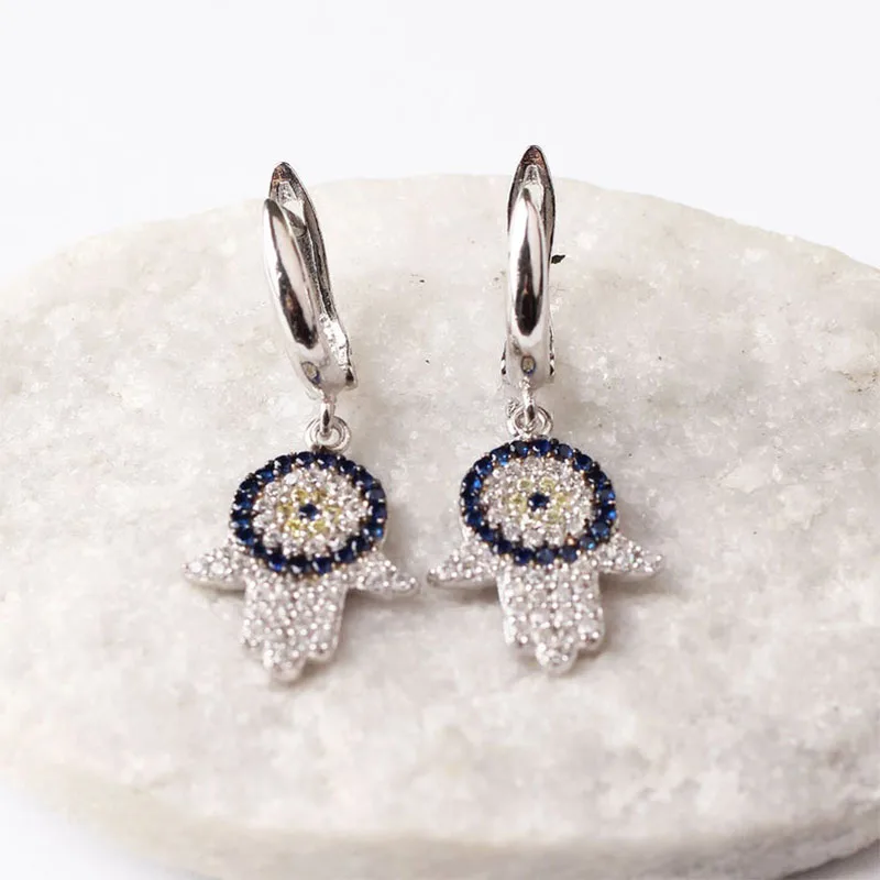 

Women Handmade Blue Evil Eye Bead Zircon Earring, Handmade 925 Silver Woman Zircon Earring,Handmade Zircon Women Earring