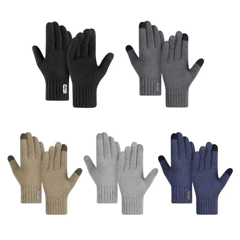

Winter Outdoor Sports Gloves Knit Touchscreen Plus Thick Windproof Warm Alpaca Gloves Thermal Soft Anti-Slip Elastic Cuff