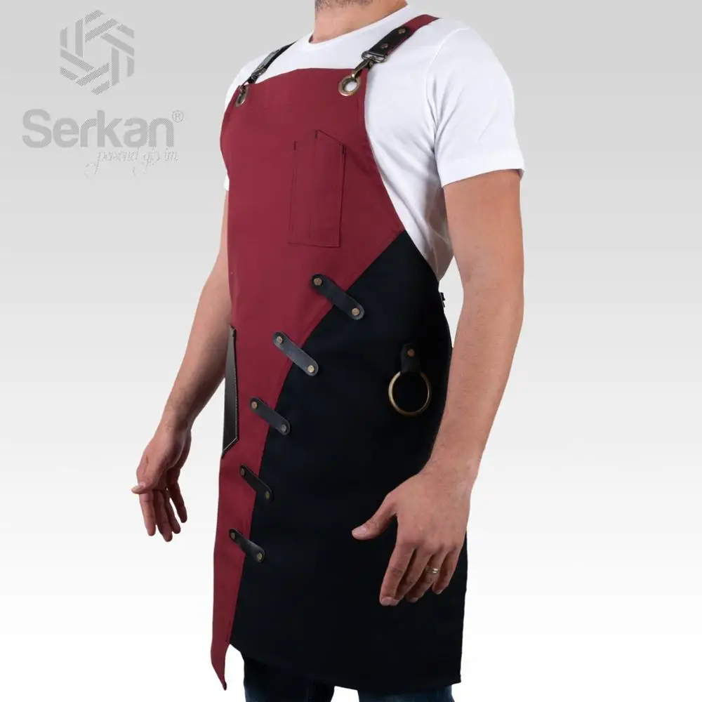 Men Unisex Apron Bib Chef Kitchen Apron Barista Apron Bartender Coffee Restaurant Cooking Apron with Pockets