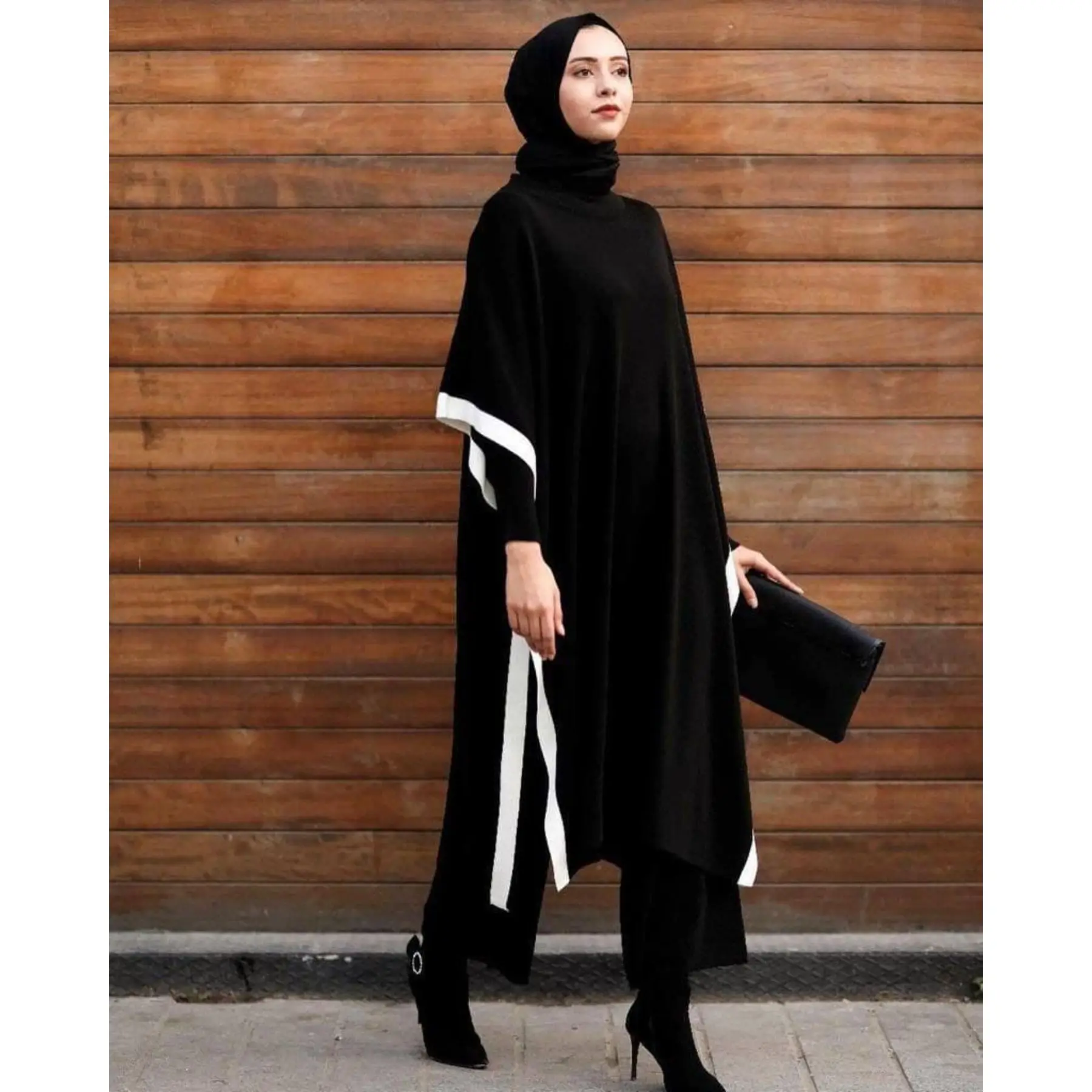 3 Piece Big Size Women's Set Bat Wing Sleeve Top Tunic+ Knitted Sweater + Baggy Pant Triple Suit Knitwer Muslim Fashion Turkey