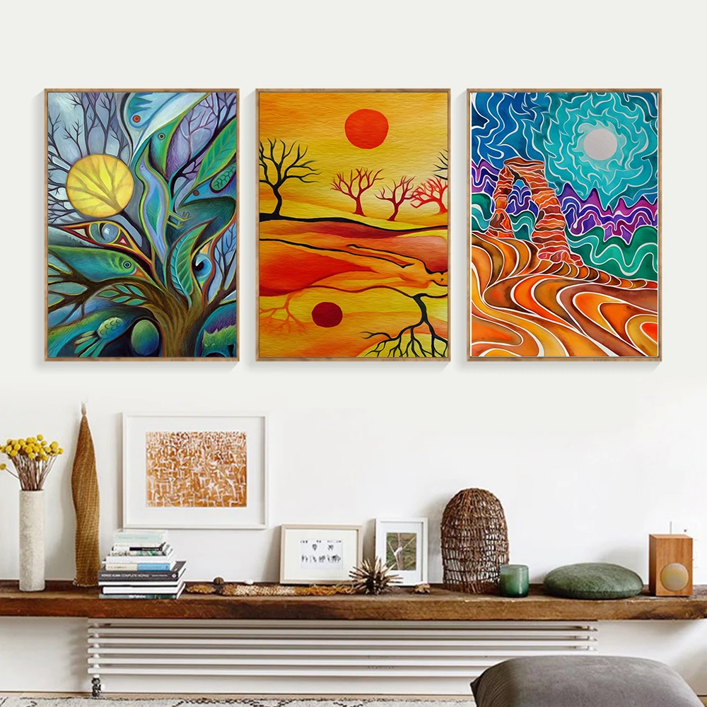 

Landscape Poster Abstract Desert Forest Canvas Painting Bright Color Art Print Natural Botanical Wall Picture Living Room Decor