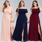 Женское длинное шифоновое пляжное темно-синее платье с открытыми плечами и высоким разрезом