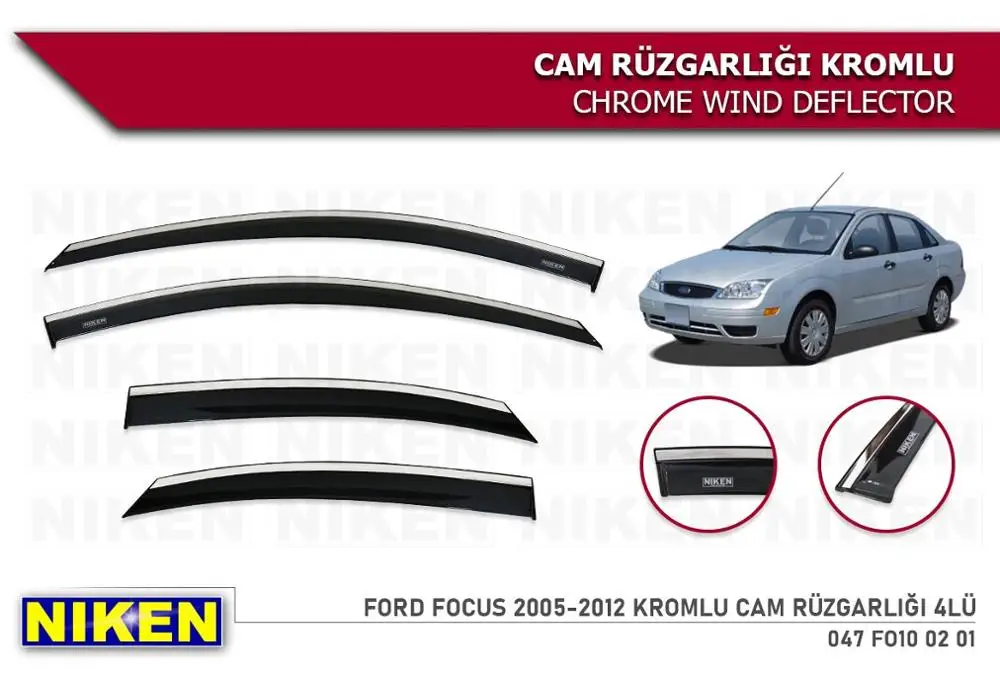 For Ford Focus Wind Deflector Chrome Rain Window Visors 2005 2006 2007 2008 2009 2010 2011 2012 and 4 pcs Car Auto Accessory