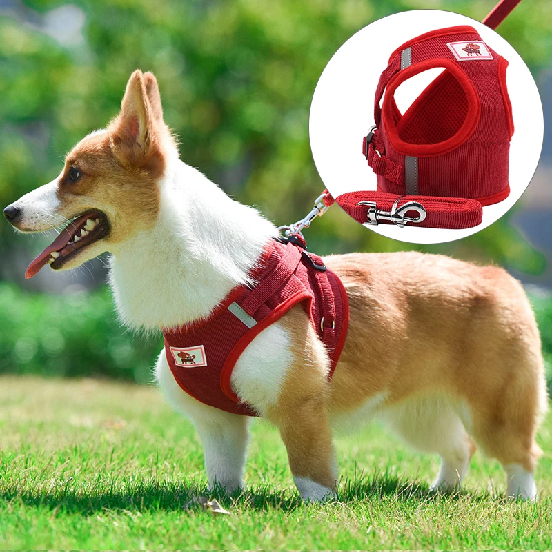 

Pet Harness Dog Cat Harness Light Reflective Soft Vest Safety Small Medium Pet Vests Breathable Puppy Chest Harness with Rope