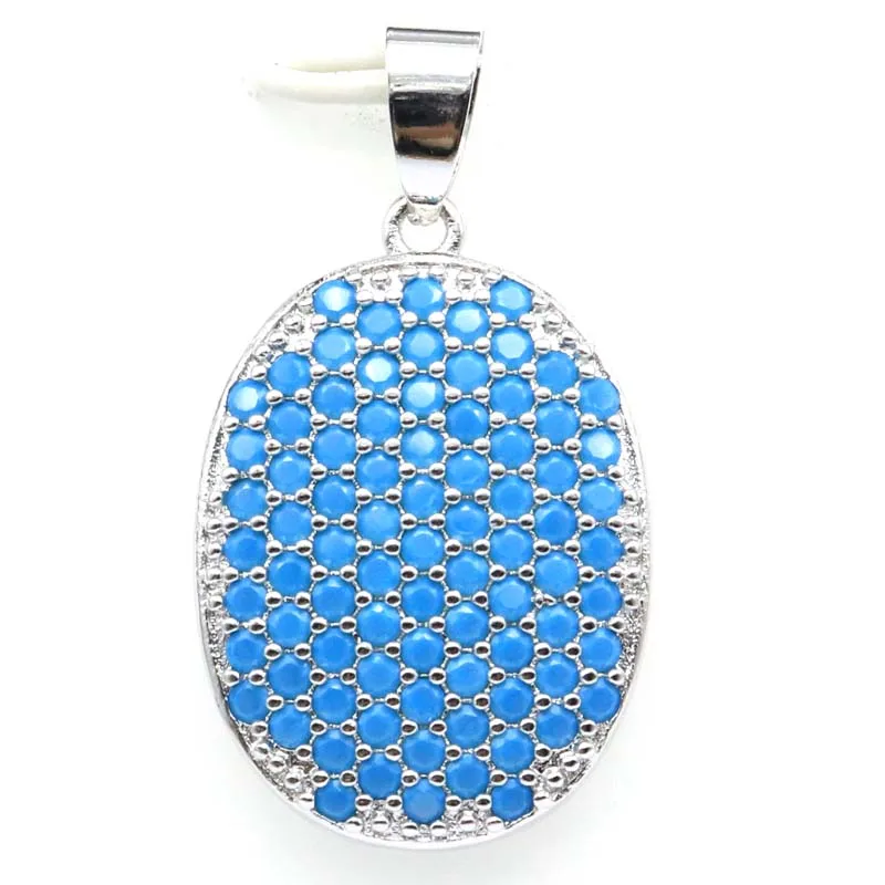33x19mm New Statement Blue Turquoise Black Onyx Ladies Daily Wear Silver Pendant