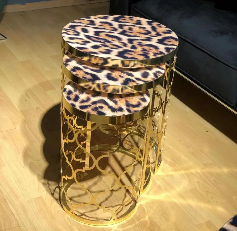 Современный кофейный столик из 3 предметов нержавеющей стали с оттоманным