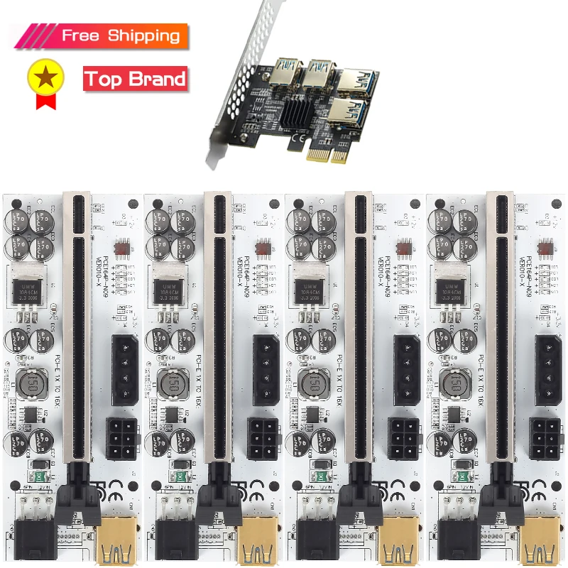 4 шт. PCI E Экспресс 1x до 16x Райзер 010X адаптер карты PCIE 1 на слота PCIe порт множителя для