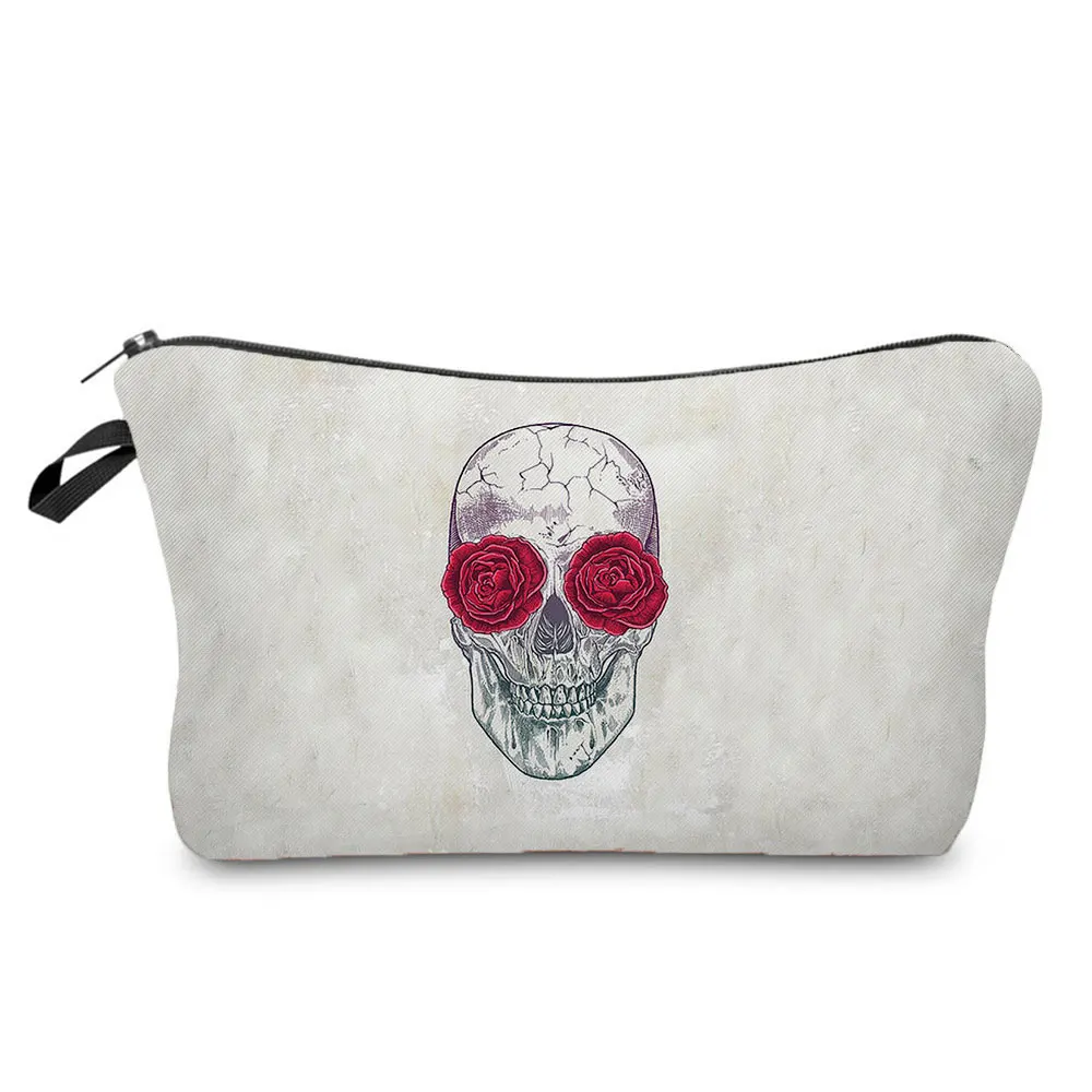 

Cool New Small Toiletry Bag Rose Skull Printed Cosmetic Bags Multifunction Halloween Candy Bag Fashion High Quality Storage Bag