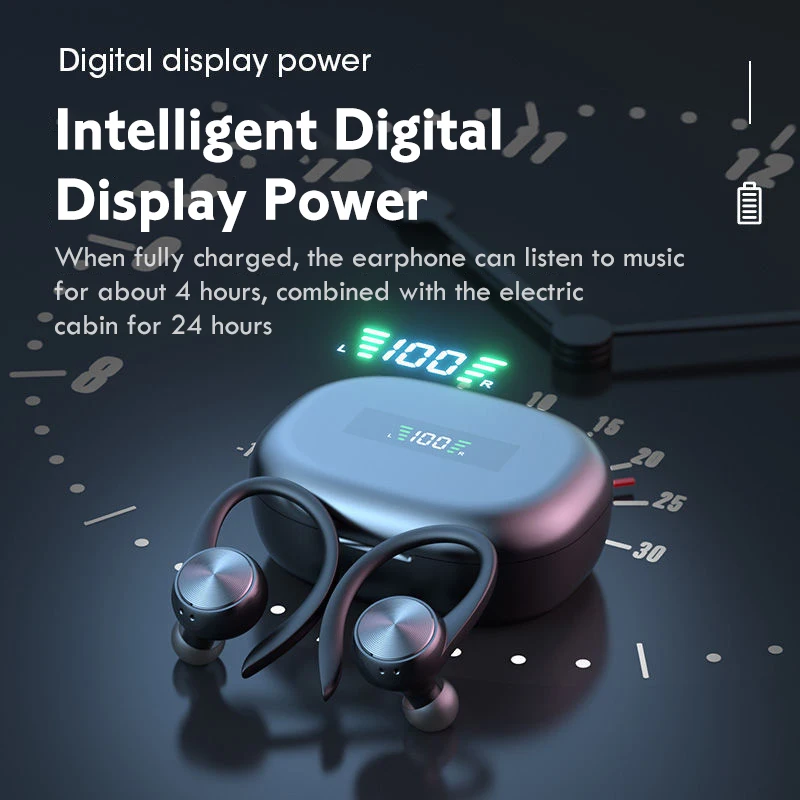 

Wireless Bluetooth-compatibleV5.0 Earphones Ear-hook Sports Waterproof Headset HIFI Stereo Without Delay HD Digital Display
