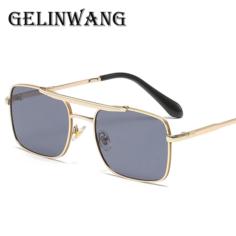 

Vintage Metal Square Sunglasses For Men Double Bridge Luxury Brand Designer Sun Glasses Women Retro Rectangular Eyeglasses UV400