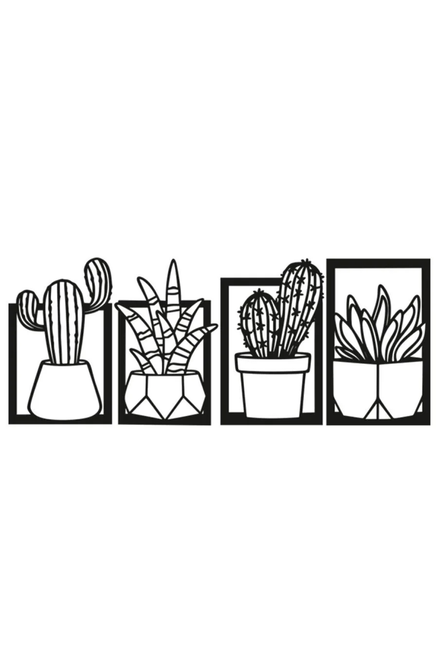 

Wood Wall Art Decor Cactus Flower Vase Black Color Modern Nature Desert Home Office New 3D Creative Stylish Living Room bedroom