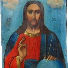 Господь Вседержитель. Дерево, масляные краски. Размер 25 х 35 см. Российская империя, Кубань. Конец