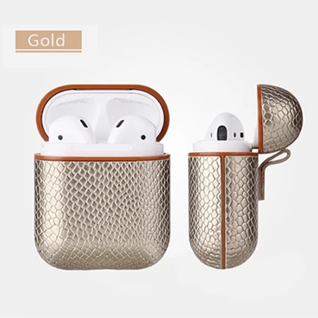 snake skin Gold Airpod сумка из змеиной кожи чехол для Apple AirPods 1 2 Роскошный кожаный чехол водонепроницаемый для зарядки чехол s дропшиппинг - Цвет: snake skin Gold