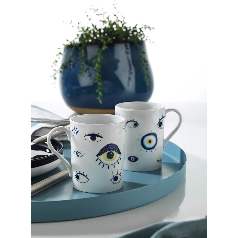 2 Set have Kutahya porcelain mug cup 9429 Anatolian red sky blue and white color pattern stylish tasarım mug Set beverage