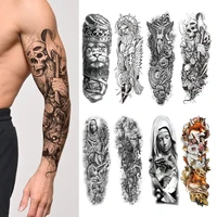 waterproof tattoo sticker totem full arm large size sleeve temporary tattoos lion wolf death fake tattoo for men women body art