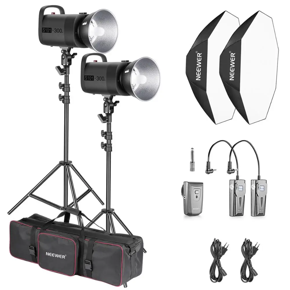 Neewer 600W Photo Studio Strobe светильник Light Kit: S101 300W Mono с Bowens Mount Stand Softbox RT-16 Transmitter |