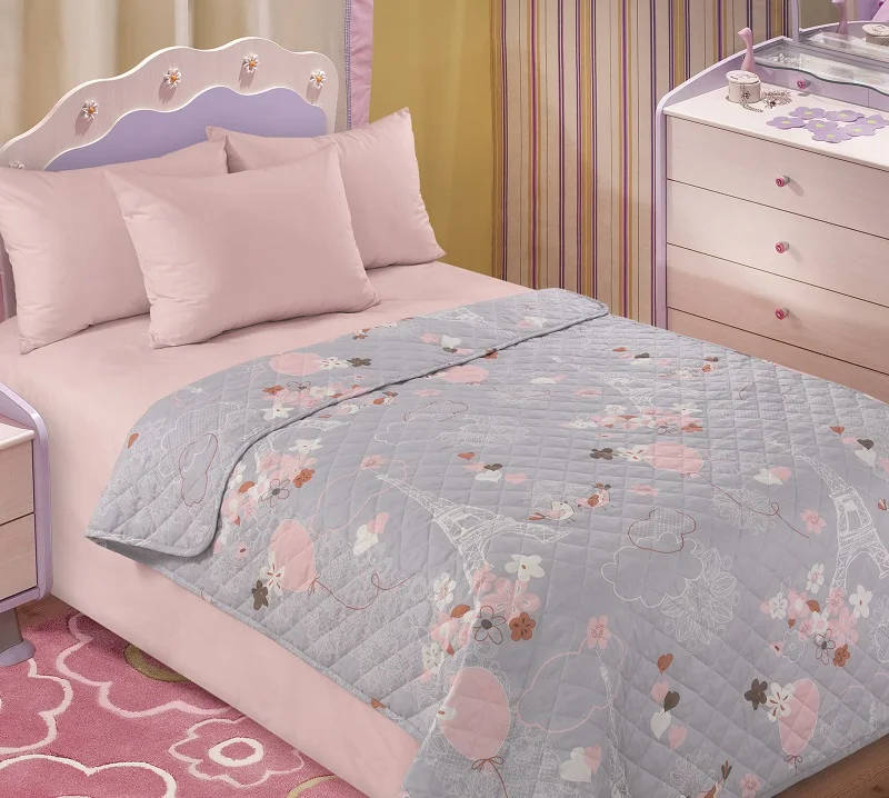 IV Романтика серый Детское стеганое покрывало из бязи Ткань верха: Бязь хлопок 100%