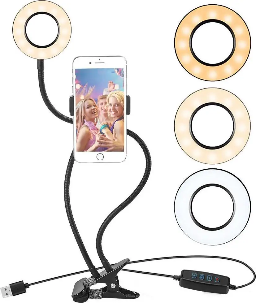 Светодиодный светильник кольцевая лампа круглая со штативом и держателем для