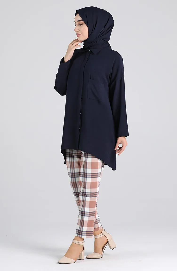 

Loose Shirt Aerobin Fabric With Pocket Hidden Button Shirt Collar Unlined Summer Bat Sleeve Women Muslim Fashion Hijab Clothing