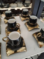 black turkish porcelain coffee cup set 6 pcs espresso macchiato christmas gift for her drinkware mug coffee cups